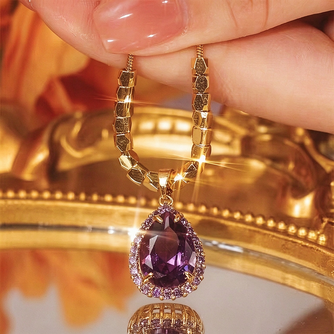 Purple Teardrop Pendant Necklace Daily Wear