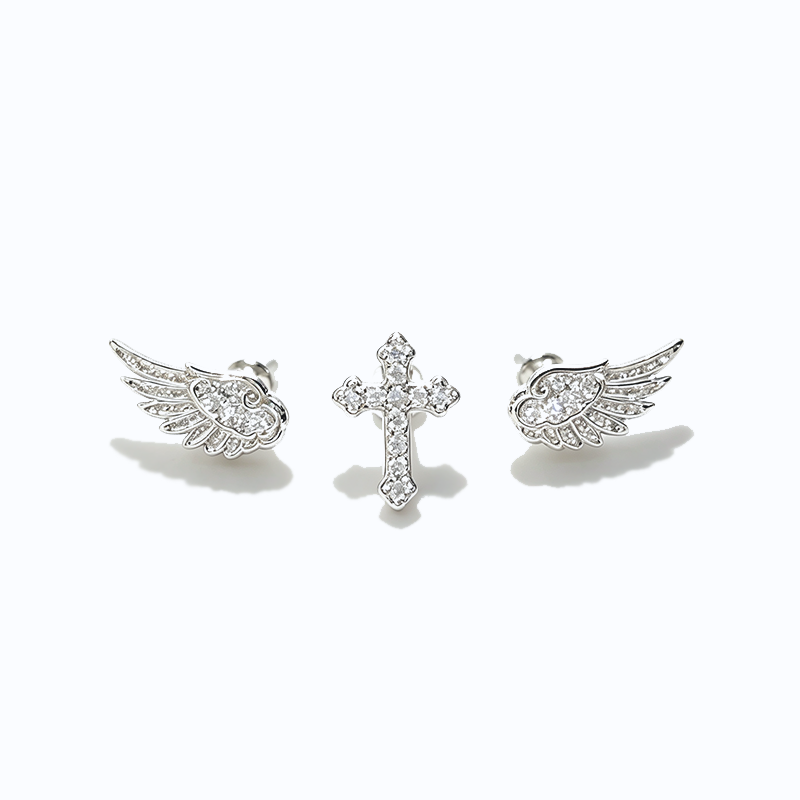 Wing Cross Earrings Layered Ear Stack