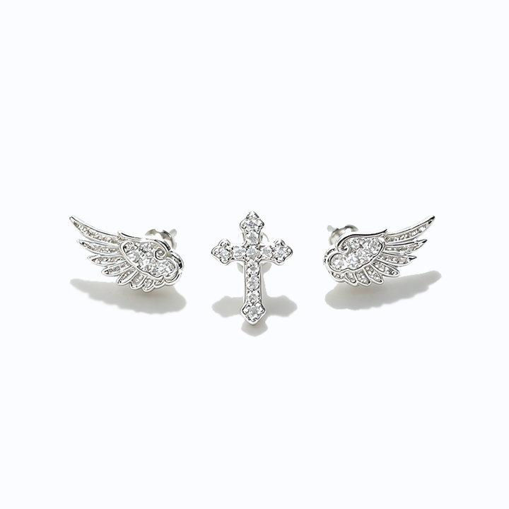 Wing Cross Earrings Layered Ear Stack