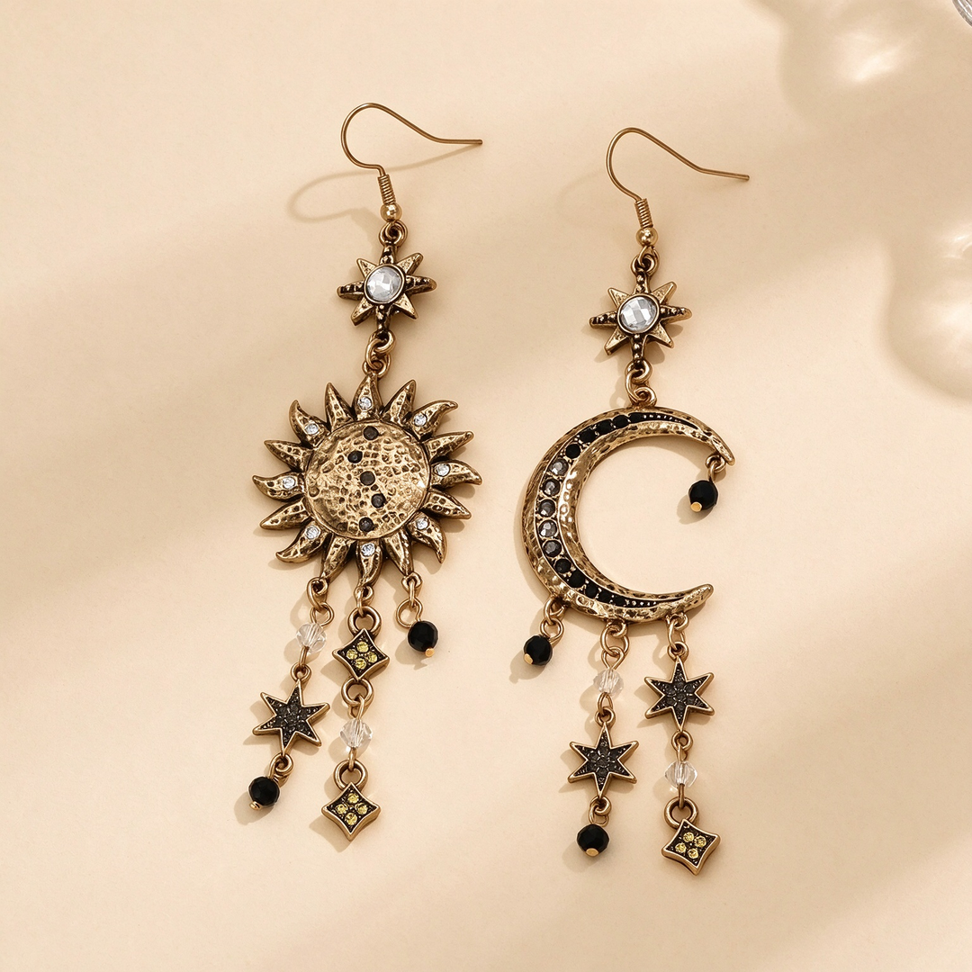 Sun and Moon Celestial Dangle Earrings