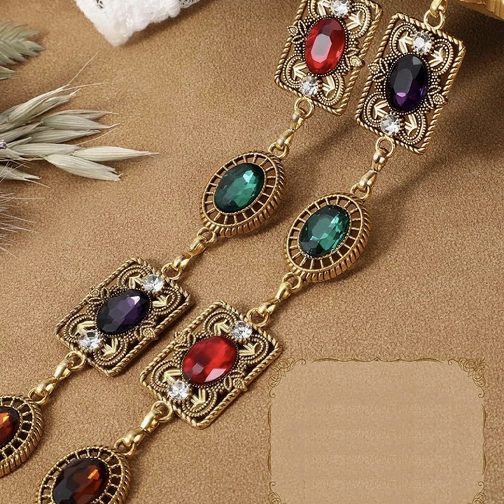 Multicolor Zircon Carved Metal Tassel Waist Chain Belt