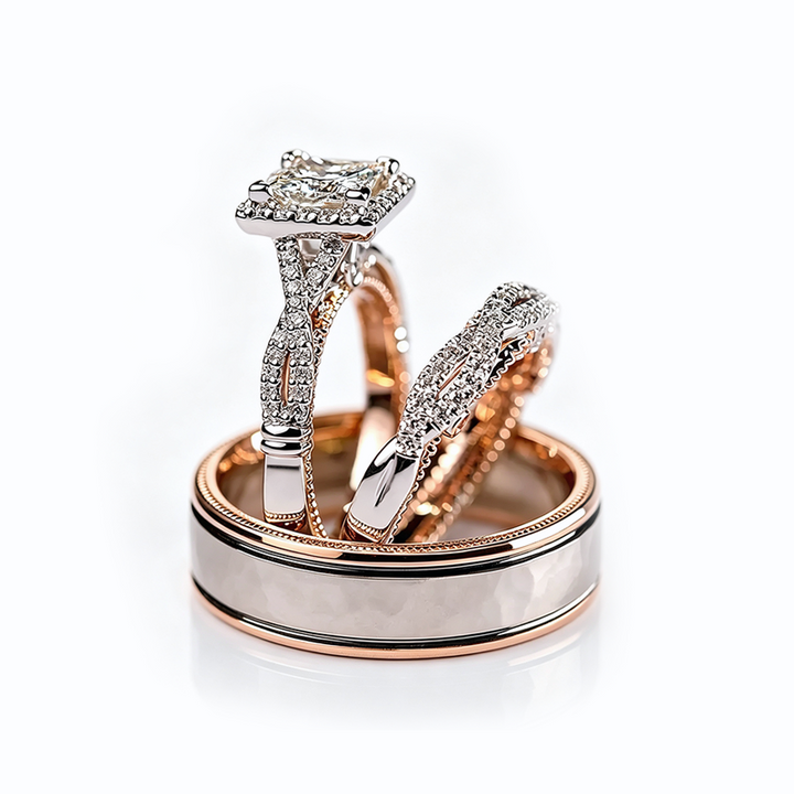 Cubic Zirconia 3‑Piece Wedding Ring Set