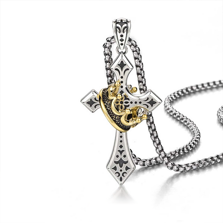 Vintage Cross Crown Necklace