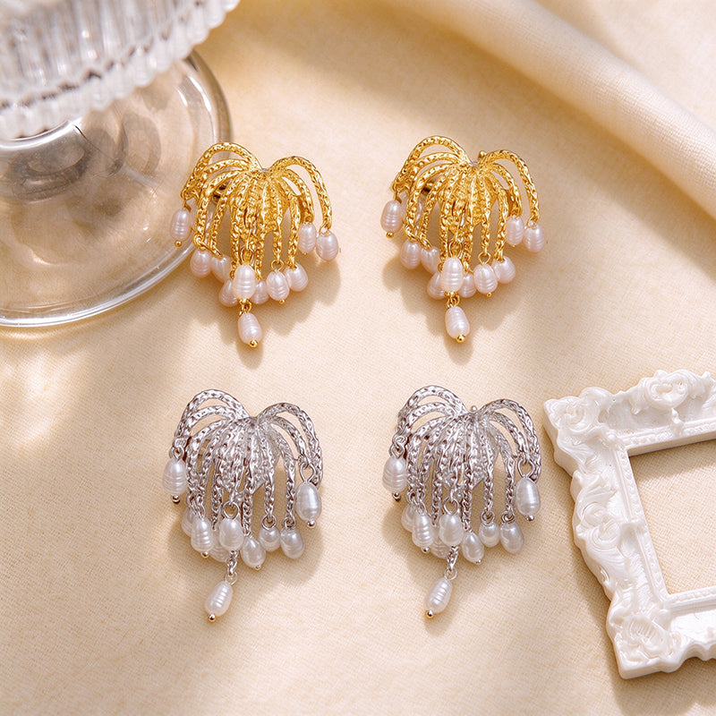 Cascading Pearl Tassel Statement Earrings