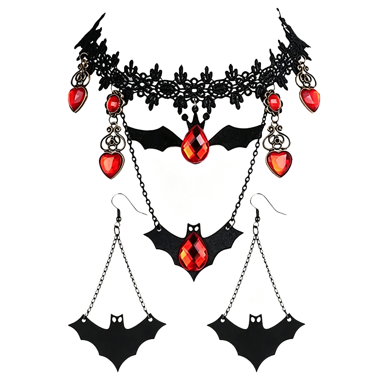 Halloween Black Lace Bat Choker Necklace
