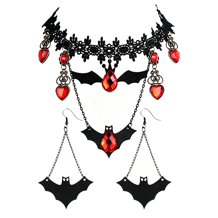 Halloween Black Lace Bat Choker Necklace