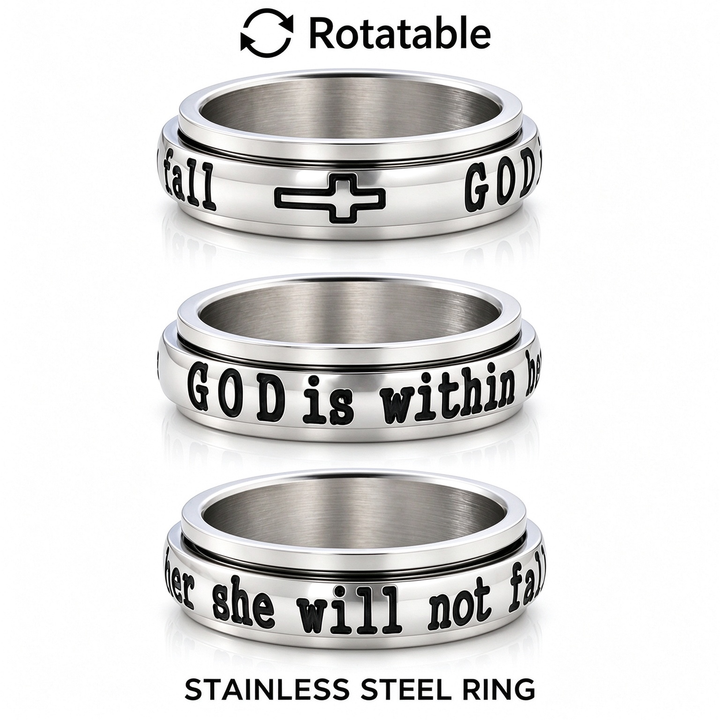 Scripture Engraved Cross Spinner Fidget Ring