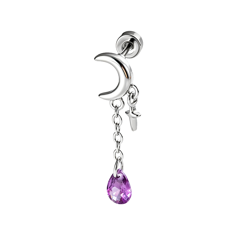 Moon Star Dangle Teardrop Gem Helix Cartilage Piercing Stud