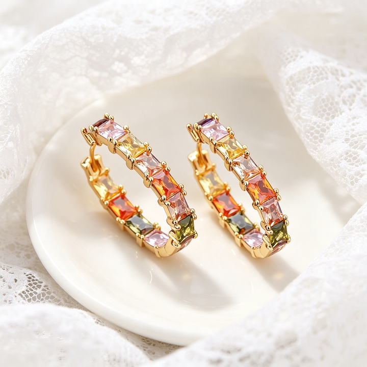 Shiny Rainbow Zircon Minimalist Huggie Ear Buckles