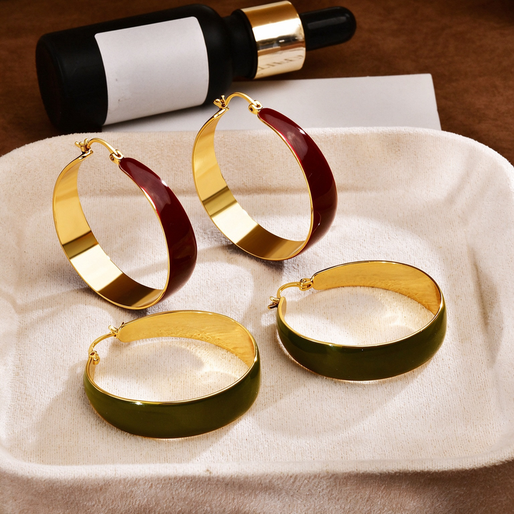 Enamel Wide Hoop Earrings