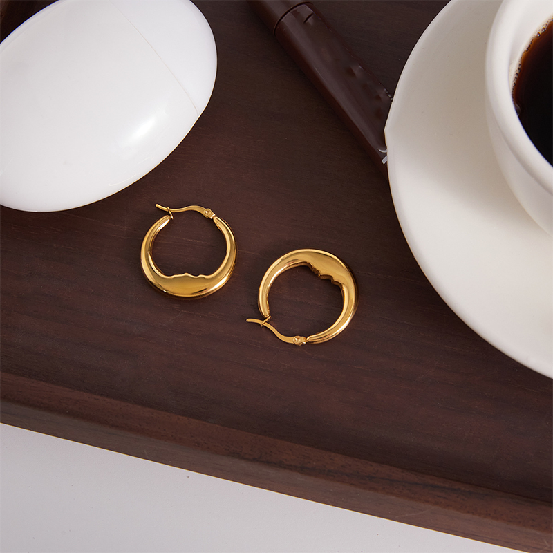 Polished Curved Moon Shape Huggie Hoop Earrings