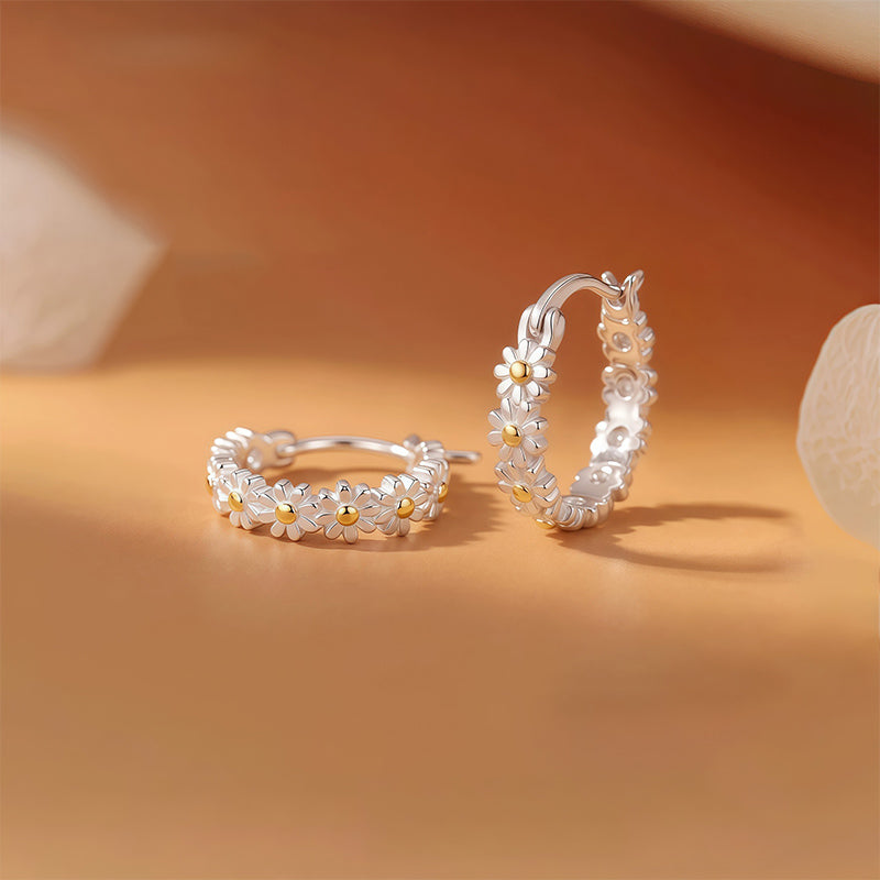 Minimalist Daisy Garden Hoop Earrings