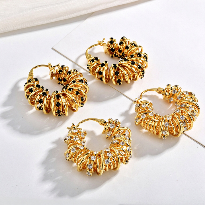 Twisted Spiral CZ Hoop Earrings