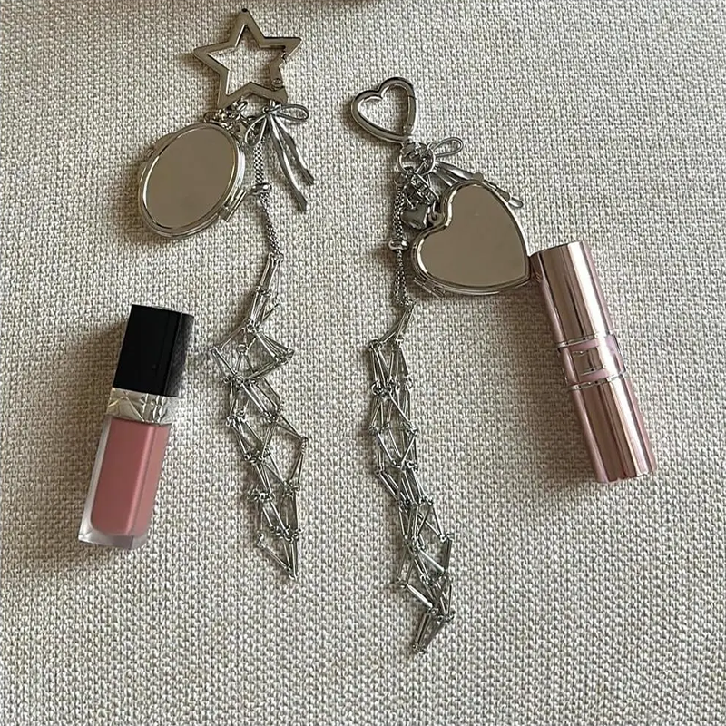 Star Heart Lipstick Holder Bag Charm Compact Mirror Purse Accessory