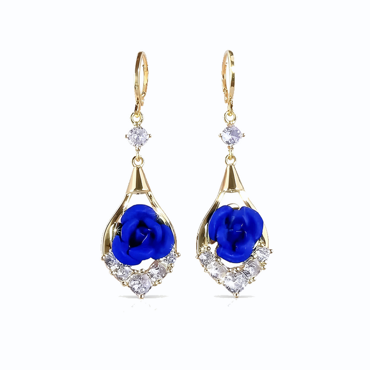 Sparkly Rose Flower Zircon Drop Earrings