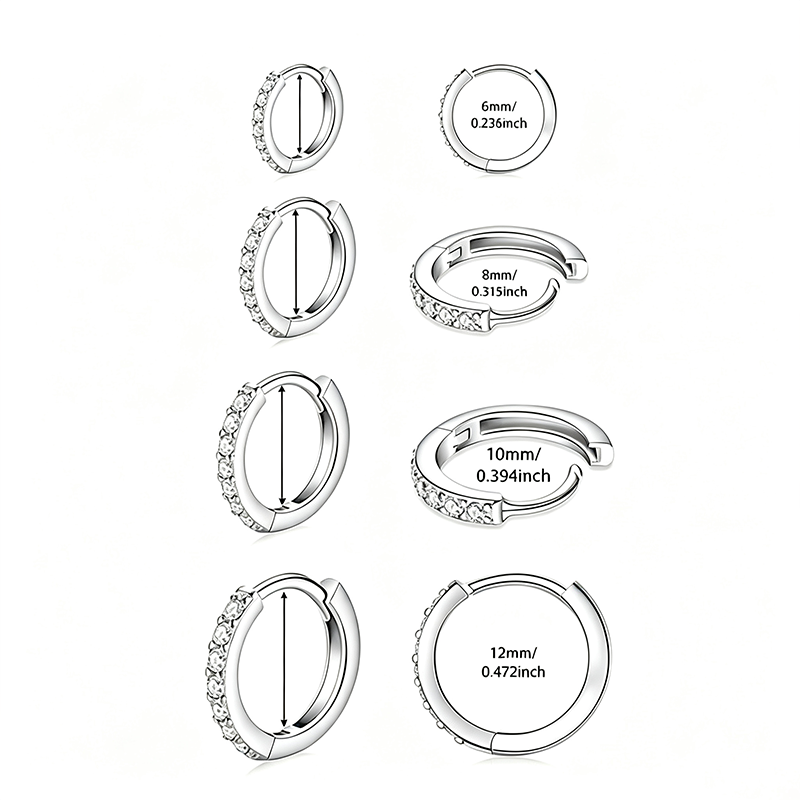 Double Sided Pave Zircon Huggie Hoops Multi Size Layering Earrings