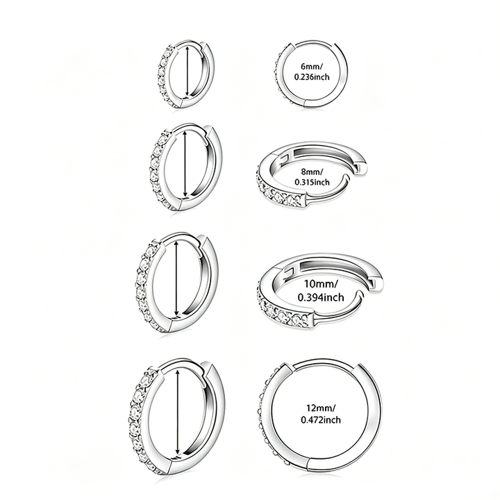 Double Sided Pave Zircon Huggie Hoops Multi Size Layering Earrings