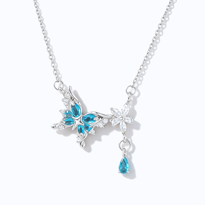 Elegant Ice Blue Butterfly Drop Necklace
