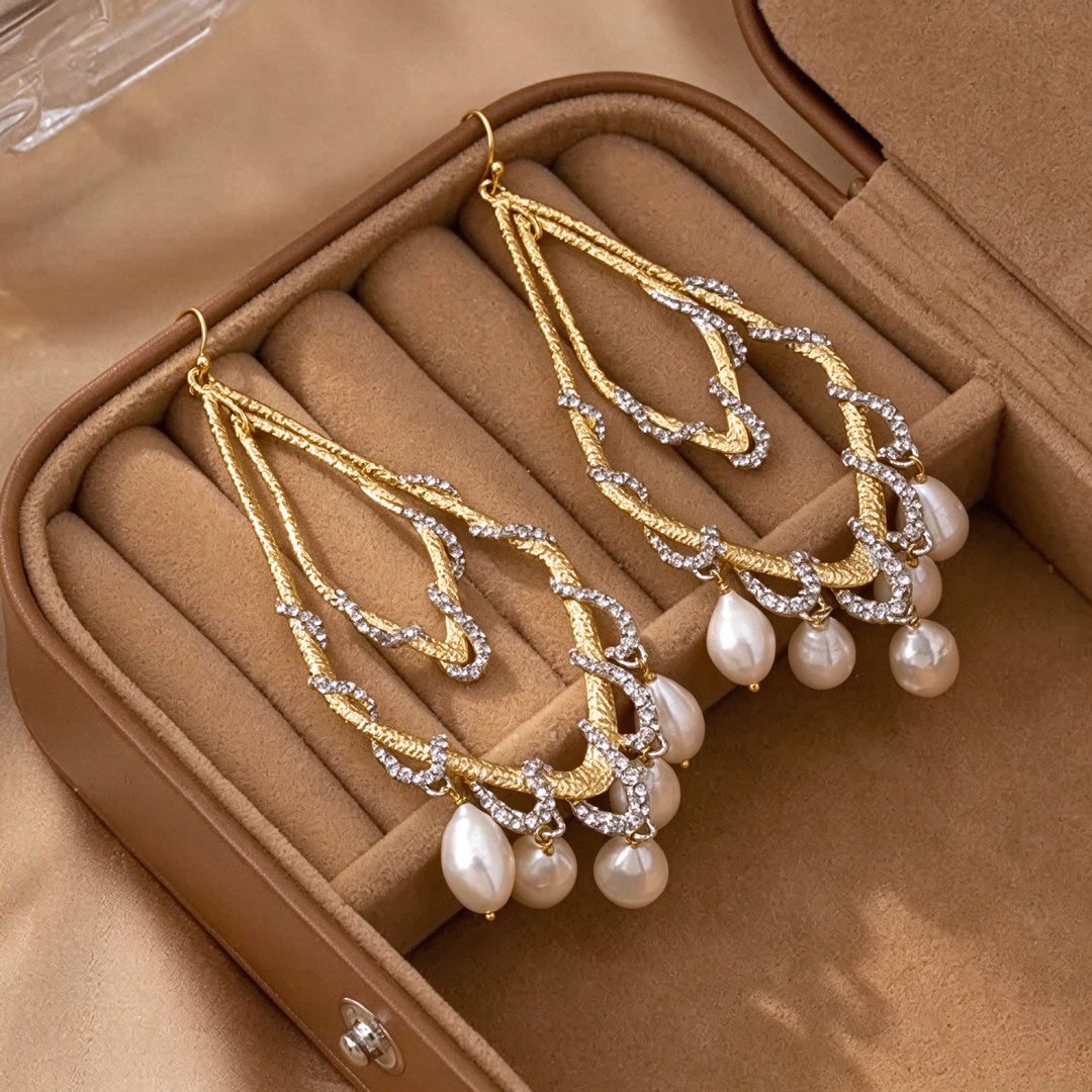 Serpent Wrap Woven Pearl Dangle Earrings