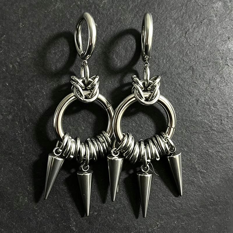 Edgy Cone Pendant Earrings Grunge Casual Style