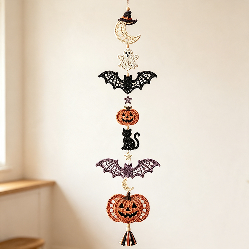 Witch Moon Bat Halloween Macrame Hanging