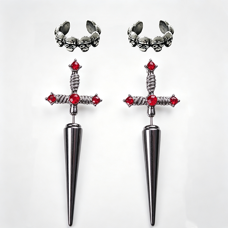 Dagger Cross Zircon Ear Studs
