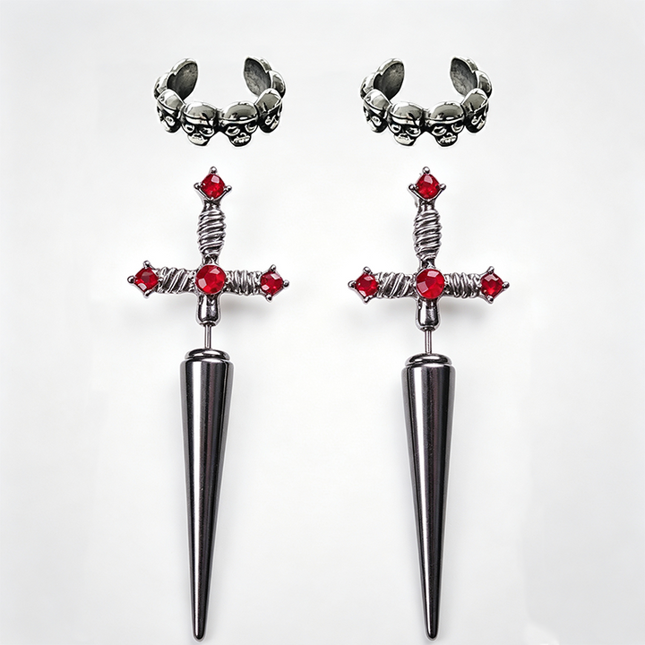 Dagger Cross Zircon Ear Studs