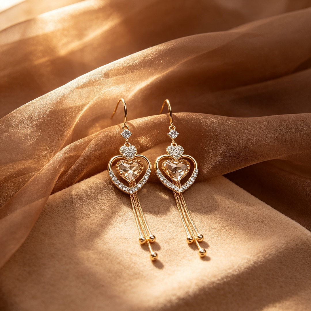 Heart Zircon Tassel Dangle Hook Earrings