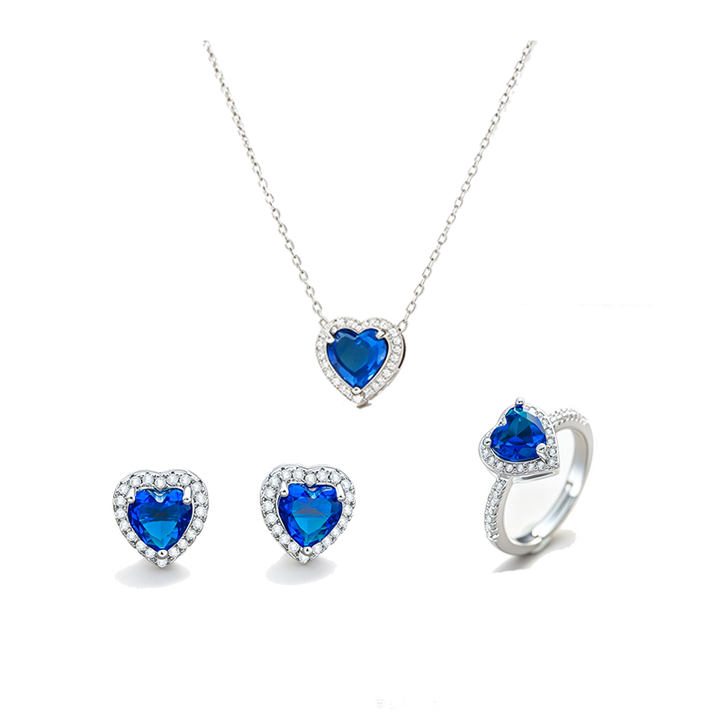 Halo Heart Zircon Matching Three Piece Jewelry Set