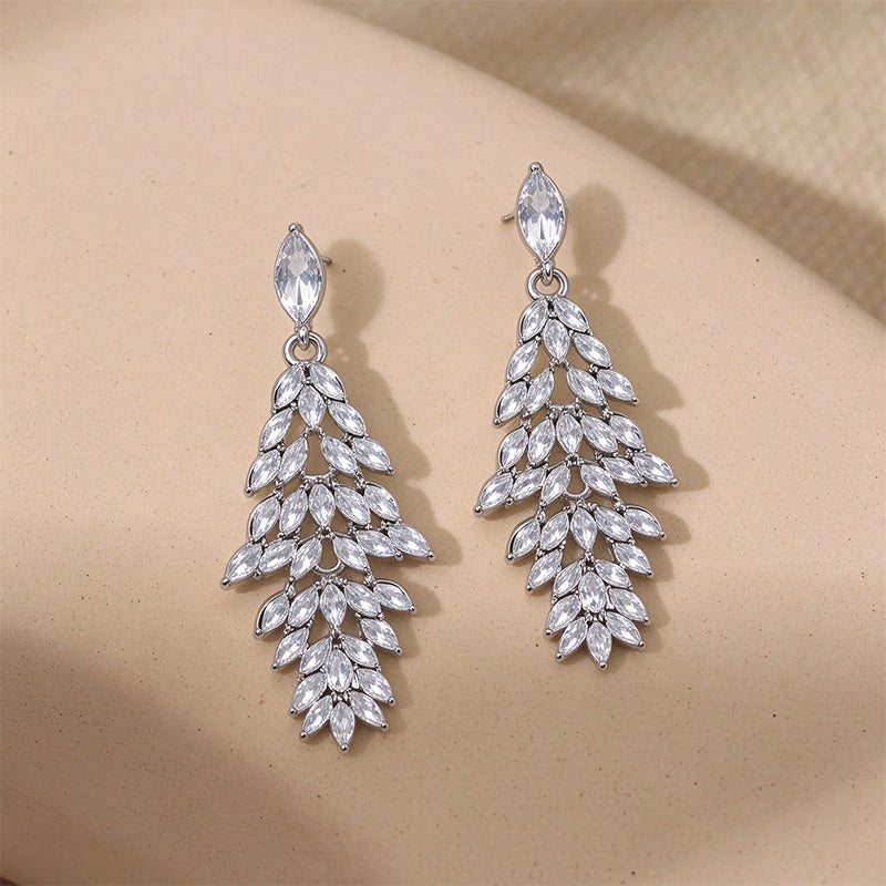 Sparkling Crystal Leaf Drop Earrings