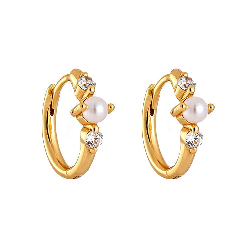 Pearl Zircon Hoop Earrings