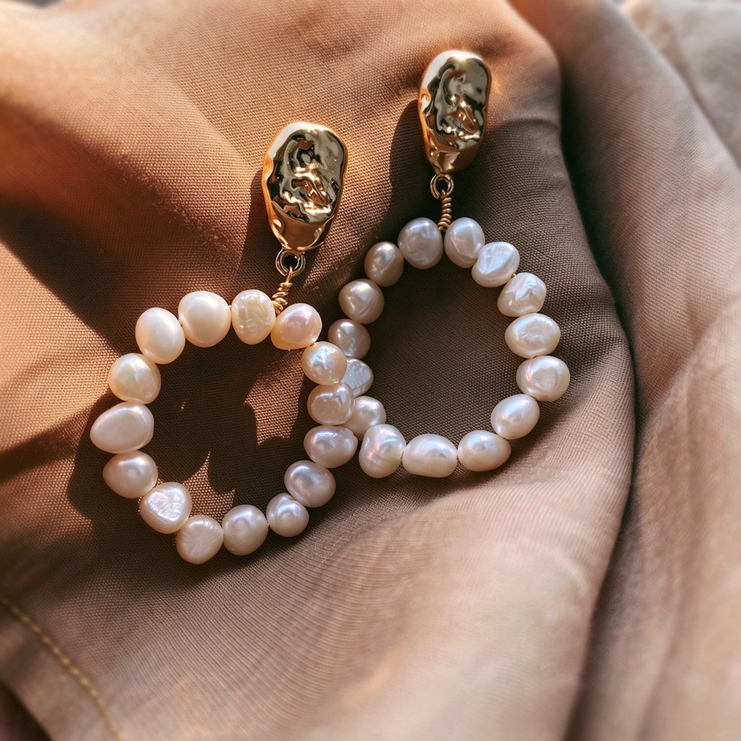 Baroque Pearl Circle Drop Earrings