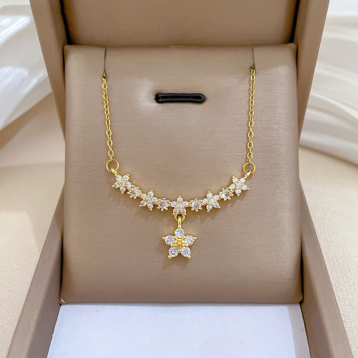 Star Crystal Curved Titanium Steel Clavicle Necklace Daily Women