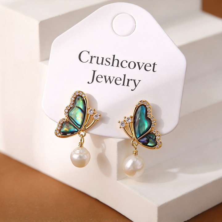 Iridescent Butterfly Pearl Earrings