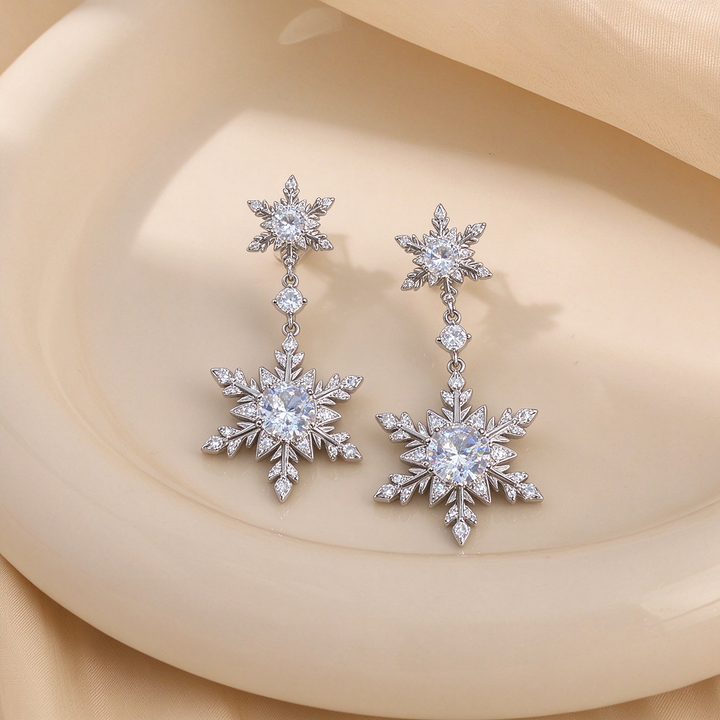 Sparkling Snowflake Drop Earrings