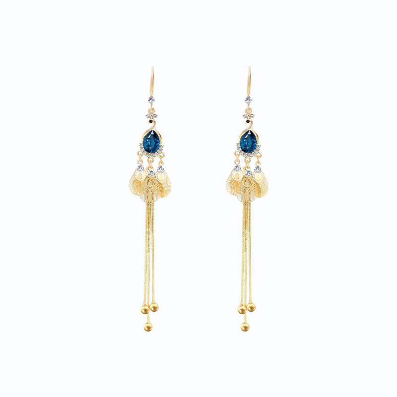 Gold Phoenix Fringe Dangle Hook Earrings