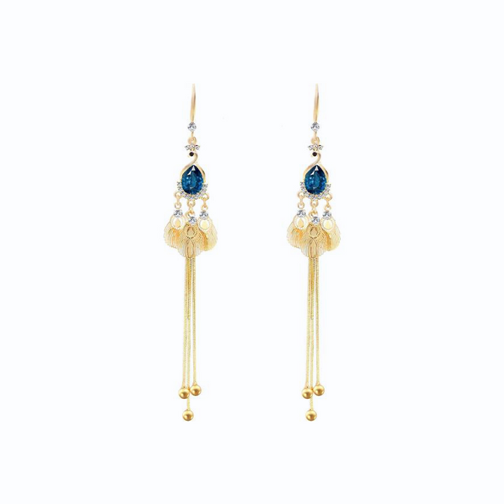 Gold Phoenix Fringe Dangle Hook Earrings