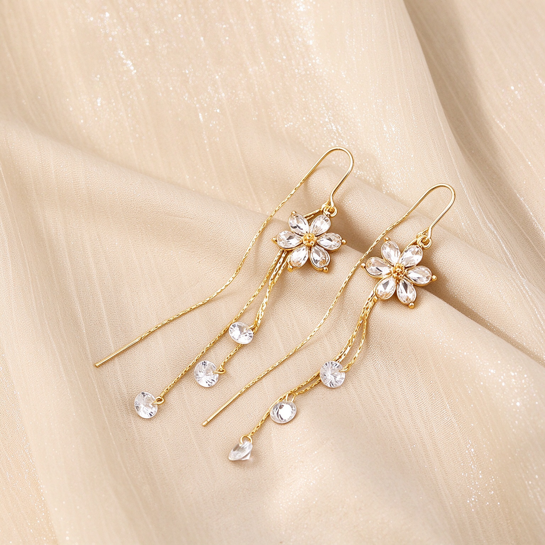 Dainty Floral Tassel Drop Earrings
