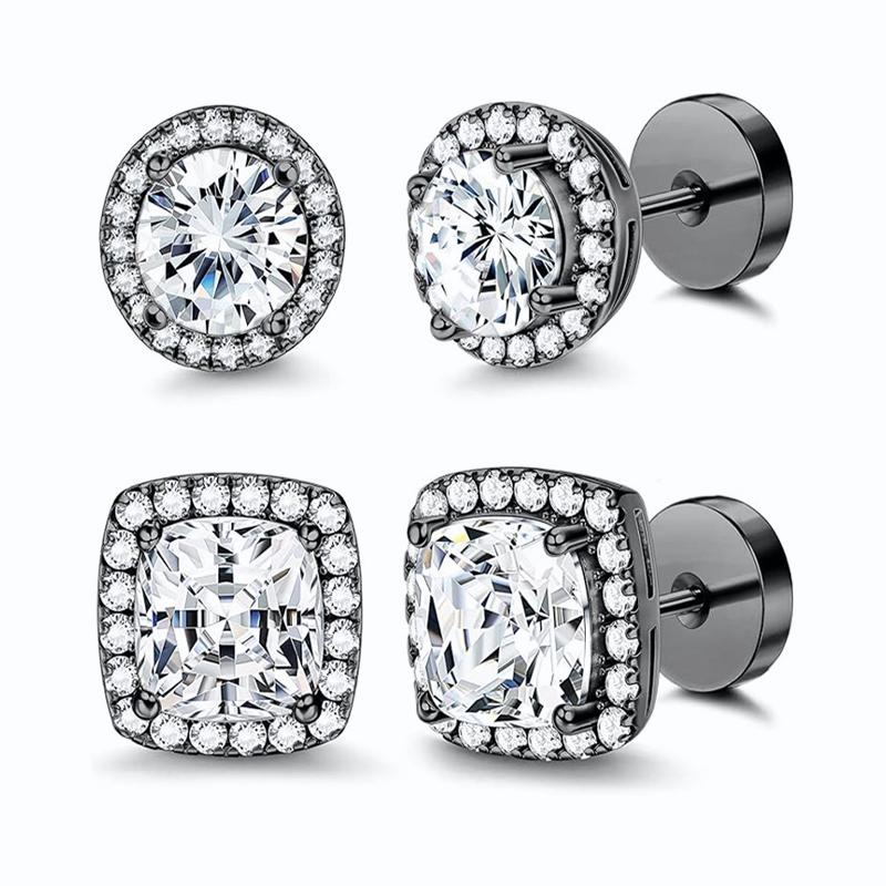Round And Square Halo Zircon Studs