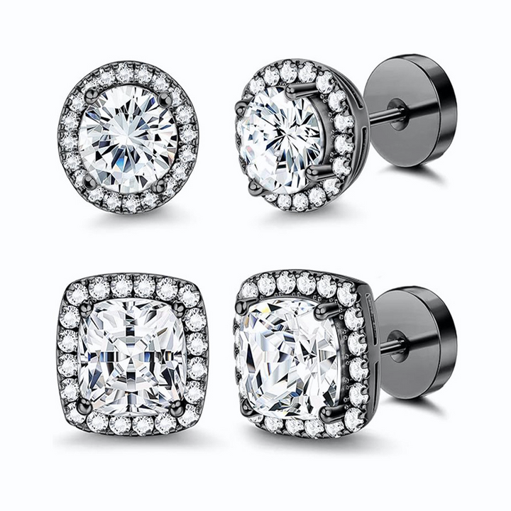 Round And Square Halo Zircon Studs