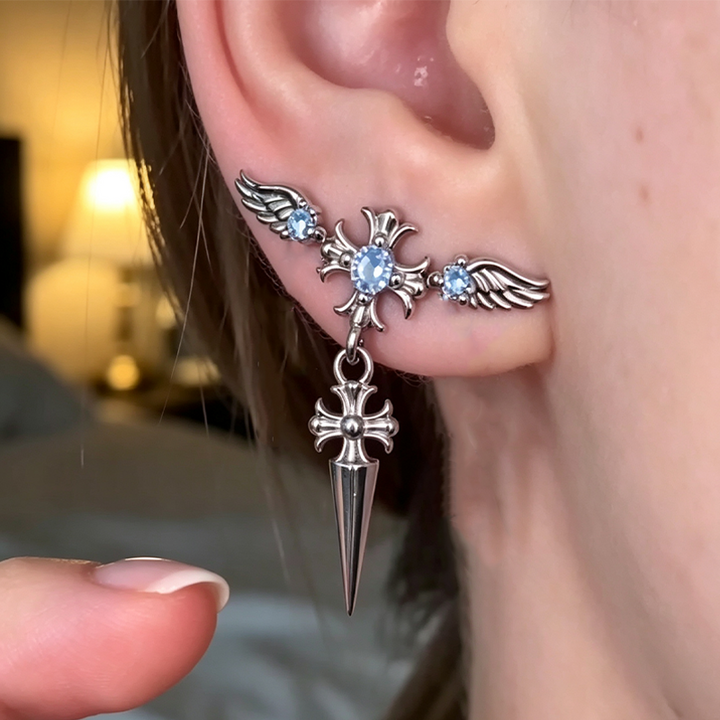 Silver Wing Cross Cone Ear Jewelry