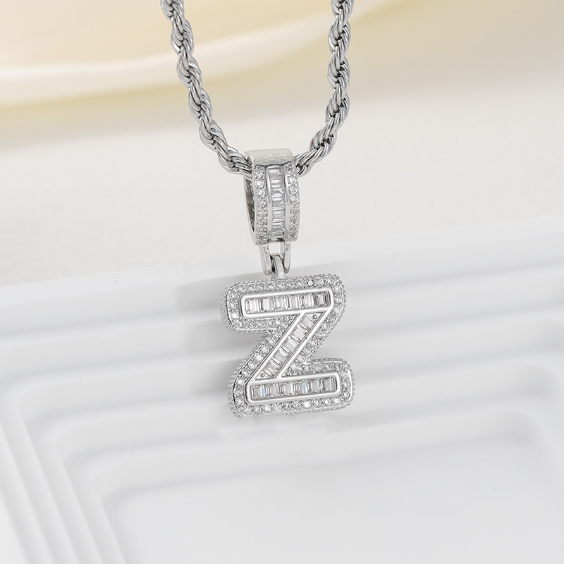 Zircon Letter Pendant Twisted Rope Necklace