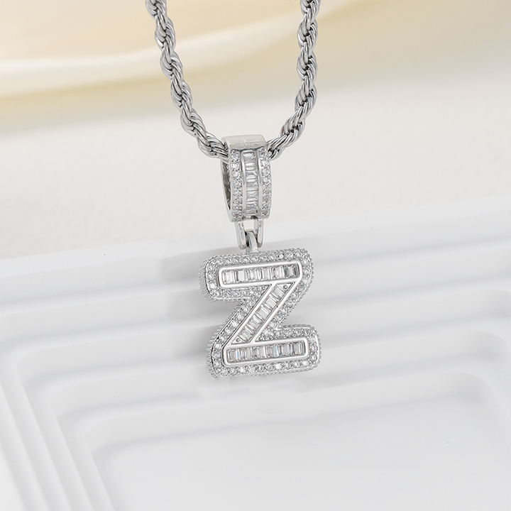 Zircon Letter Pendant Twisted Rope Necklace