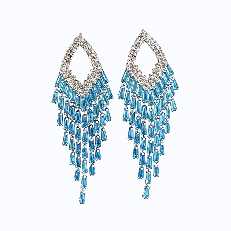 Rhombus Zircon Sparkle Tassel Earrings