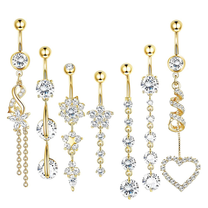 Floral Heart Rhinestone Belly Button Ring Women Body Piercing Jewelry