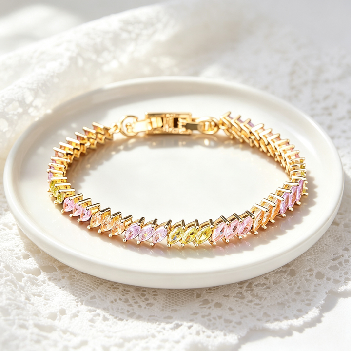 Leaf Cut Zircon Inlaid Chain Bracelet