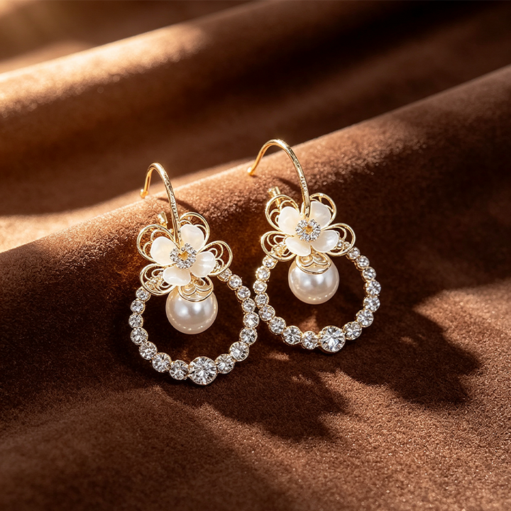 Floral Hoop Earrings Sparkling Date Night