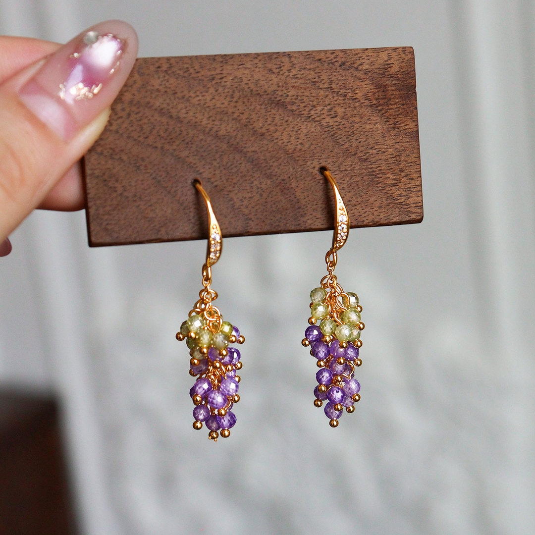 Grape Cluster Beaded Drop Earrings