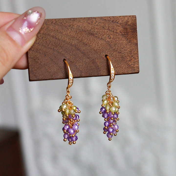 Grape Cluster Beaded Drop Earrings