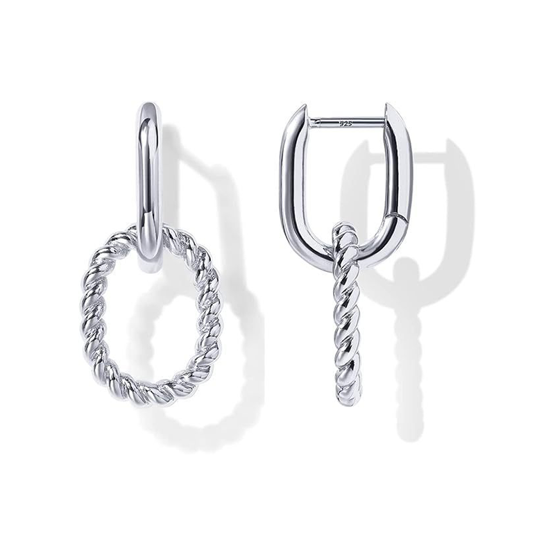 Oval Link Dangle Hoop Earrings